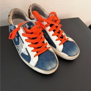 GOLDEN GOOSE SUPERSTAR DENIM LEOPARD ORANGE, Size 36